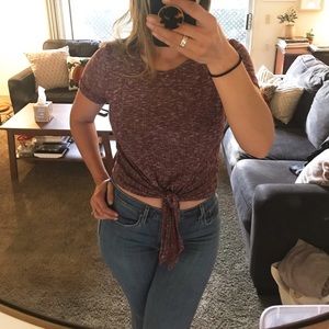 Lucky Brand maroon front tie blouse